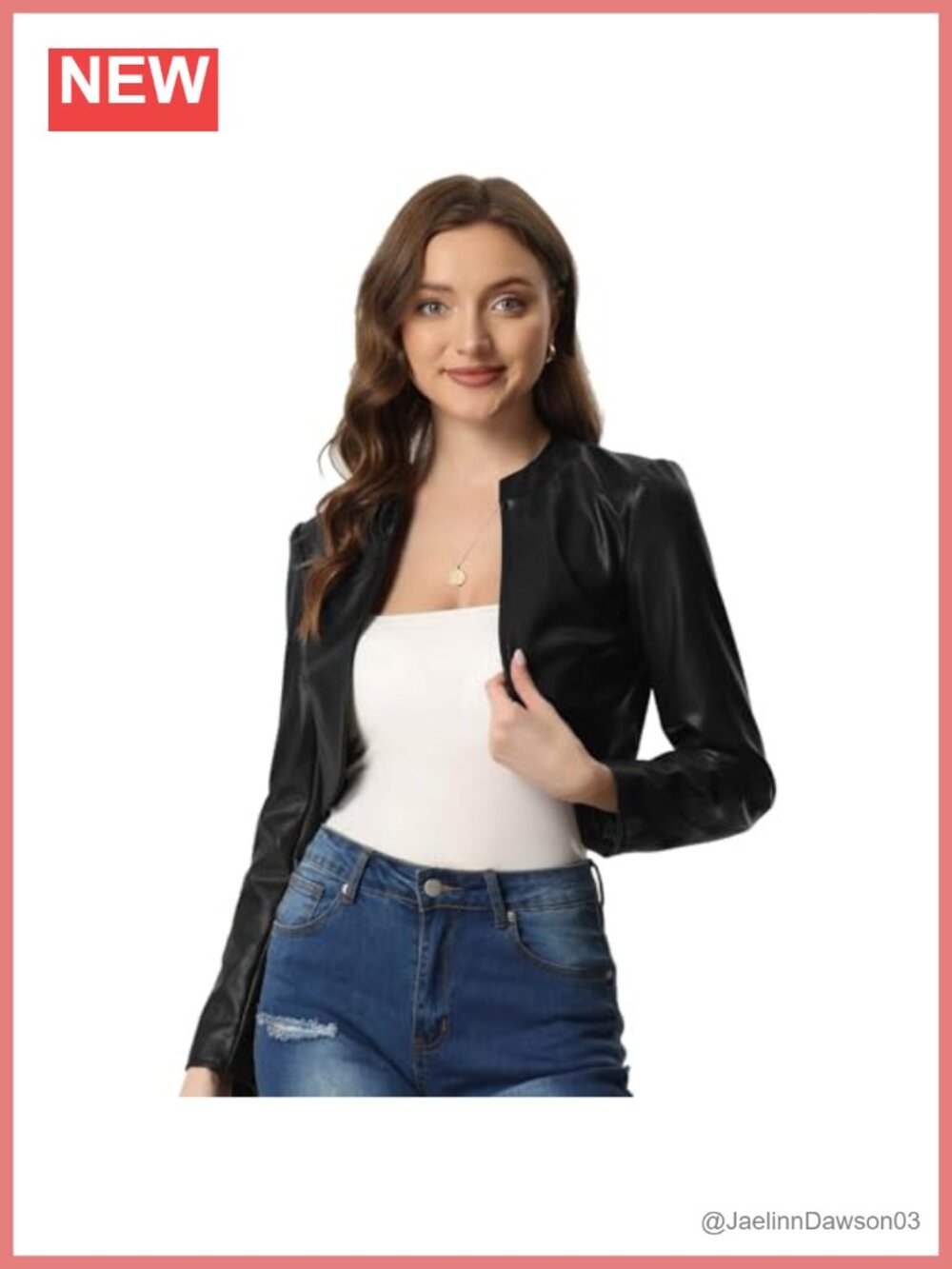 Faux Leather Jacket Open Front Long Sleeve Cropped PU Womens